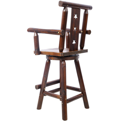 Rustic Tall Bistro Chair Decorative Star Backrest And Footrest, Fir Wood, 4 Foot - Brown