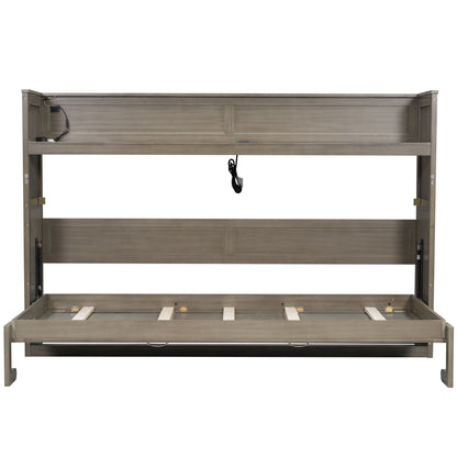 Murphy Bed With Desk, LED Light And USB Charging Station