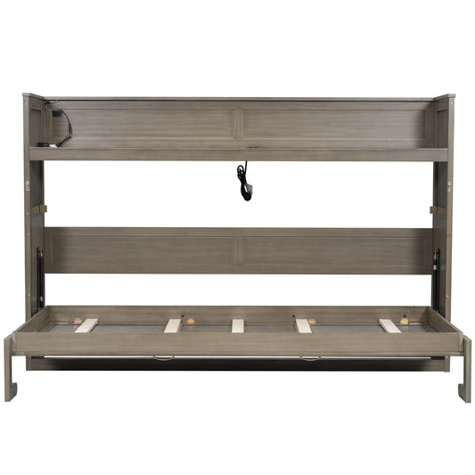 Murphy Bed With Desk, LED Light And USB Charging Station