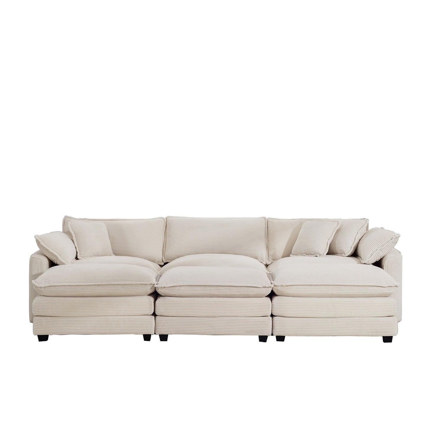 Modern Oversized Modular Cushion Sofa With Ottoman, Low Back, Deep Seating Sofa Set