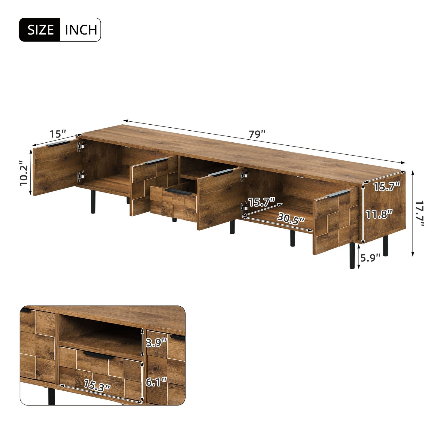 TV Stand, L Shaped Handle Entertainment Console With Storage - Natural