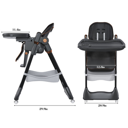 Adjustable Baby High Chair 0-6 Years, Portable Infant Feeding Seat With Safety Belt, Silent Lockable Wheels