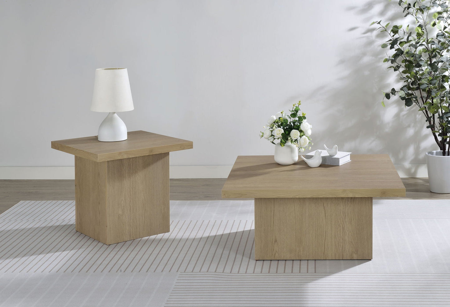 Devar 2-piece Square Cocktail Coffee End Table Set Latte