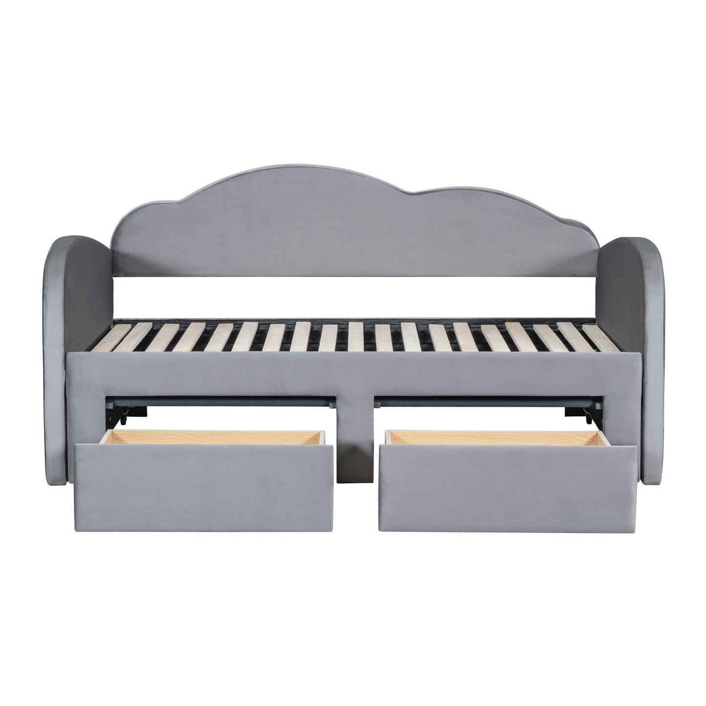 Upholstered Daybed With Cloud-Shaped Backrest, Trundle & 2 Drawers And USB Ports