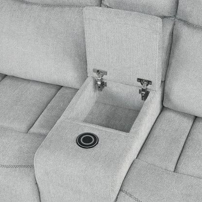 Galya - Motion Loveseat With Console - Light Gray Chenille