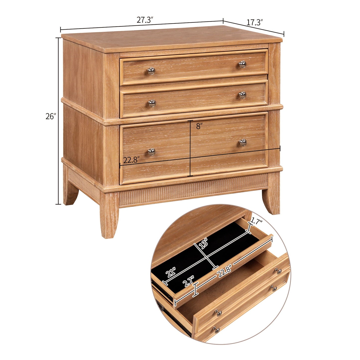 Hazel - 3 Drawer Side Table For Living Room, Hallway, Entryway (Set of 2) - Natural