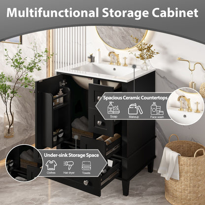 Bathroom Vanity With Integrated Basin, Soft Close Drawers, Door Mounted Double Layer Shelf