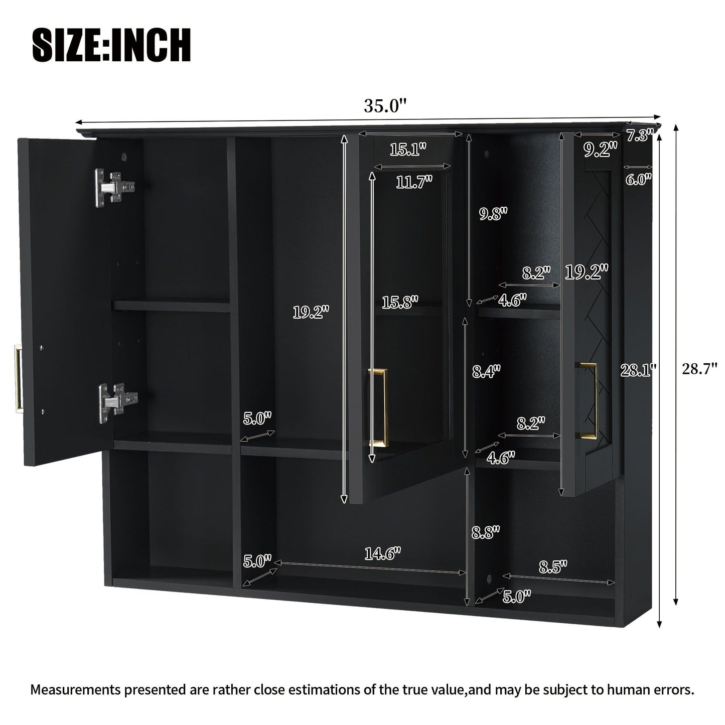 Modern Wall Mounted Medicine Cabinet With Adjustable Shelves, Soft Close Doors, High Define Mirror