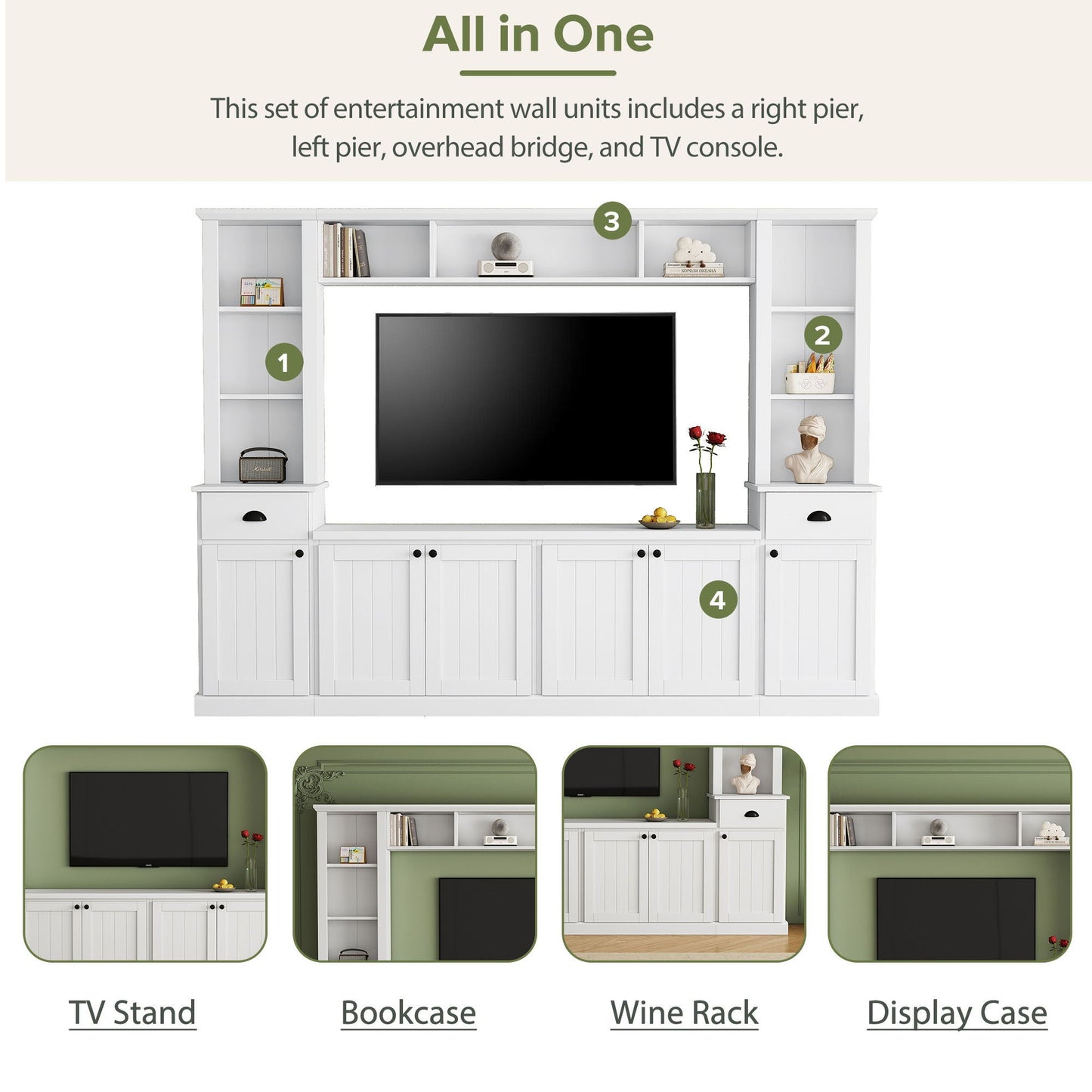 Minimalist Entertainment Wall Unit Set With Bridge For TVs Up To 75"