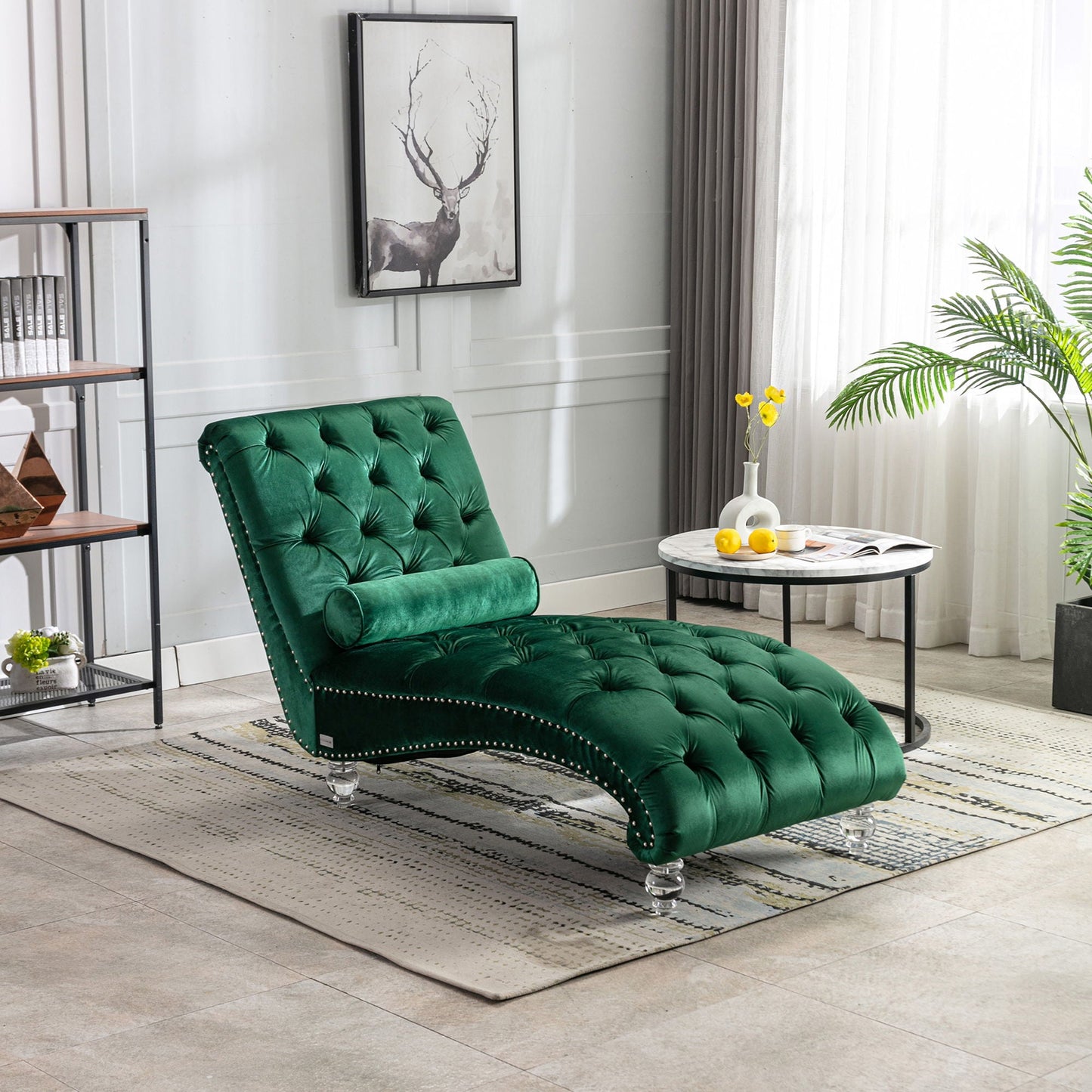 Chaise Lounge Indoor, Button Tufted Upholstered Chaise Lounge Chair With Pillow