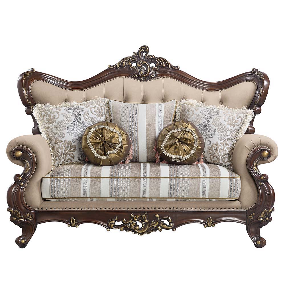 Ragnar - Loveseat With 5 Pillows - Light Brown Linen & Cherry