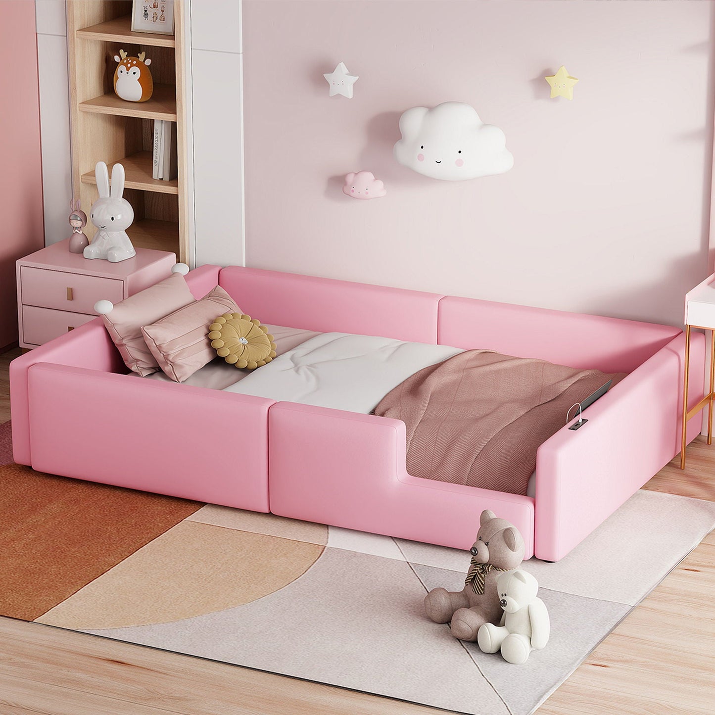 Platform Bed With Guardrail And Charging Station