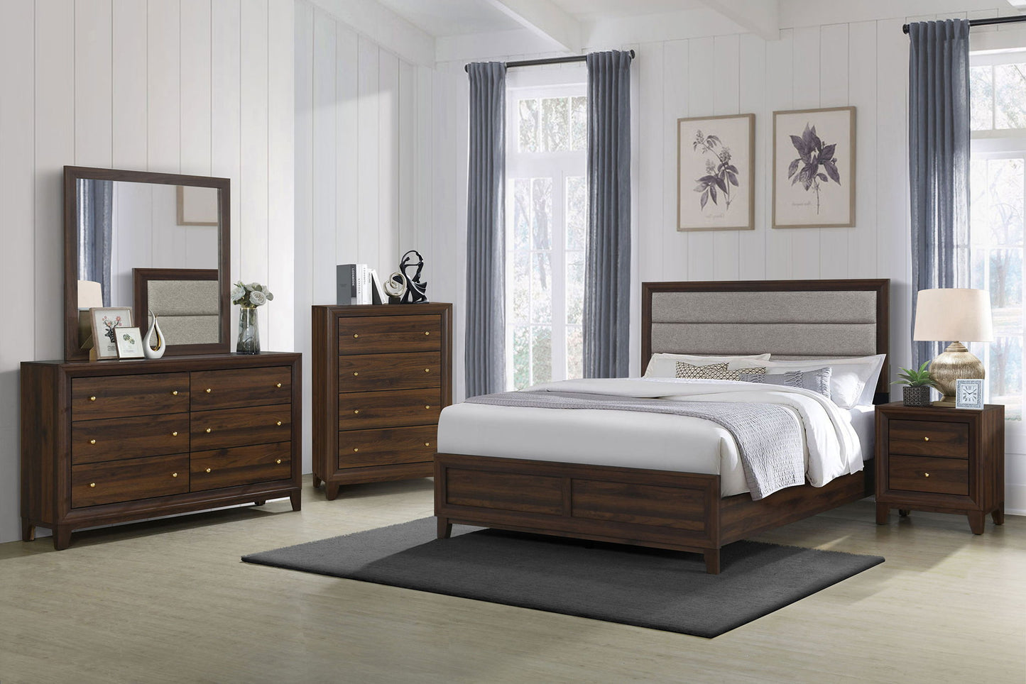 Welsley 50-inch Upholstered Queen Bed Walnut