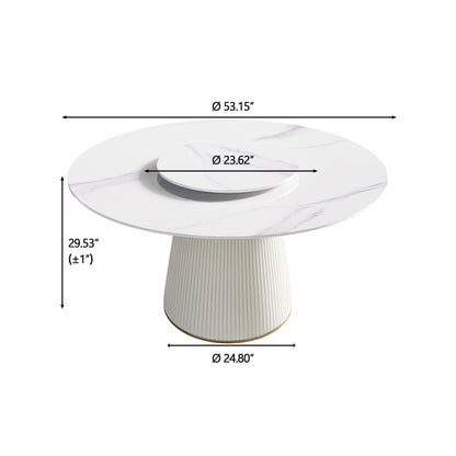 Modern Artificial Stone Round Plywood Base Dining Table, Can Accommodate 6 People, Artificial Stone Turntable (Not Including Chairs) - White / Beige