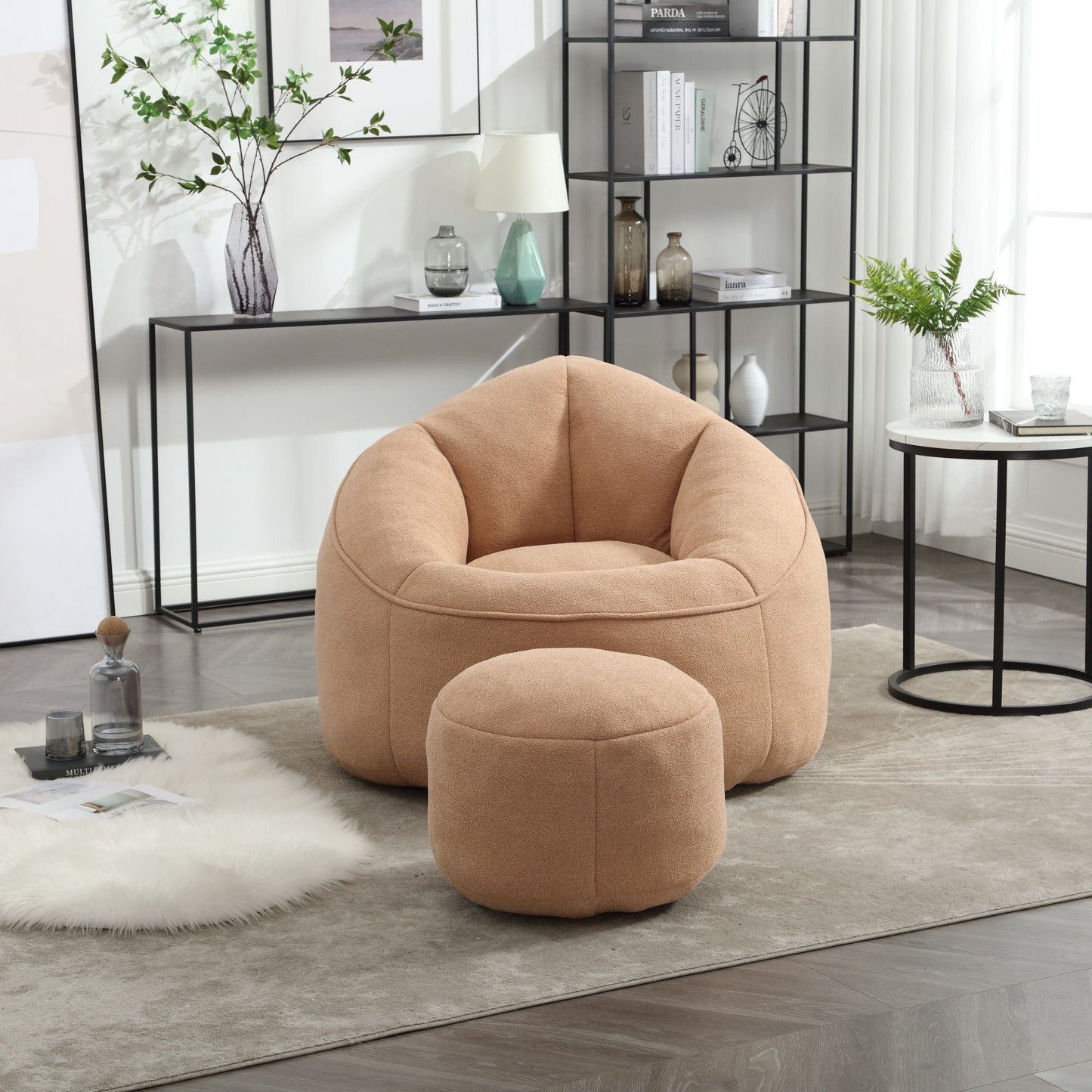 Bedding Bean Bag Sofa Chair High Pressure Foam With Footrest