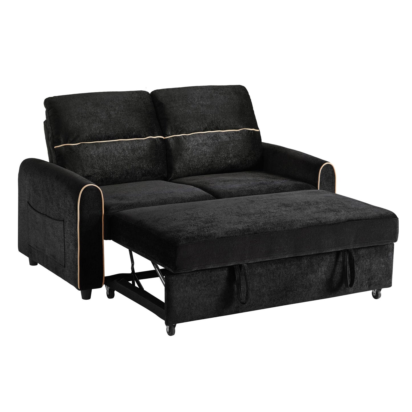 Pull Out Sofa Bed With Adjustable 3 Position Backrest, USB Charging Ports, Side Pockets