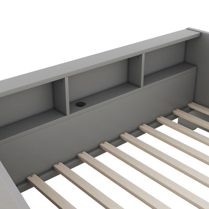 Daybed Frame With Storage Bookcases, 2 Drawers, Charging Station