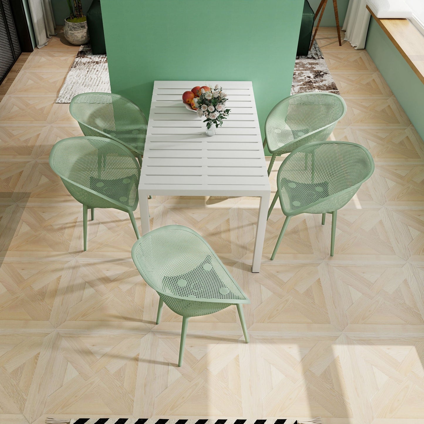 4 Pack Lounge Chair Set With Long Table