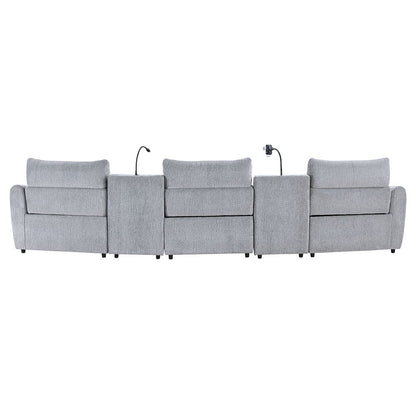 Fullar - Modular Console With Speaker & Cup Holder - Light Gary Chenille