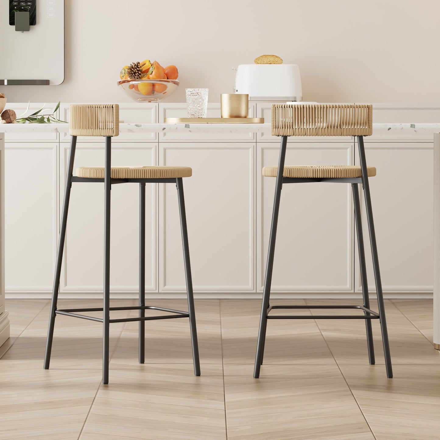 Boho Style Handwoven Paper Rope Counter Stools (Set of 2)