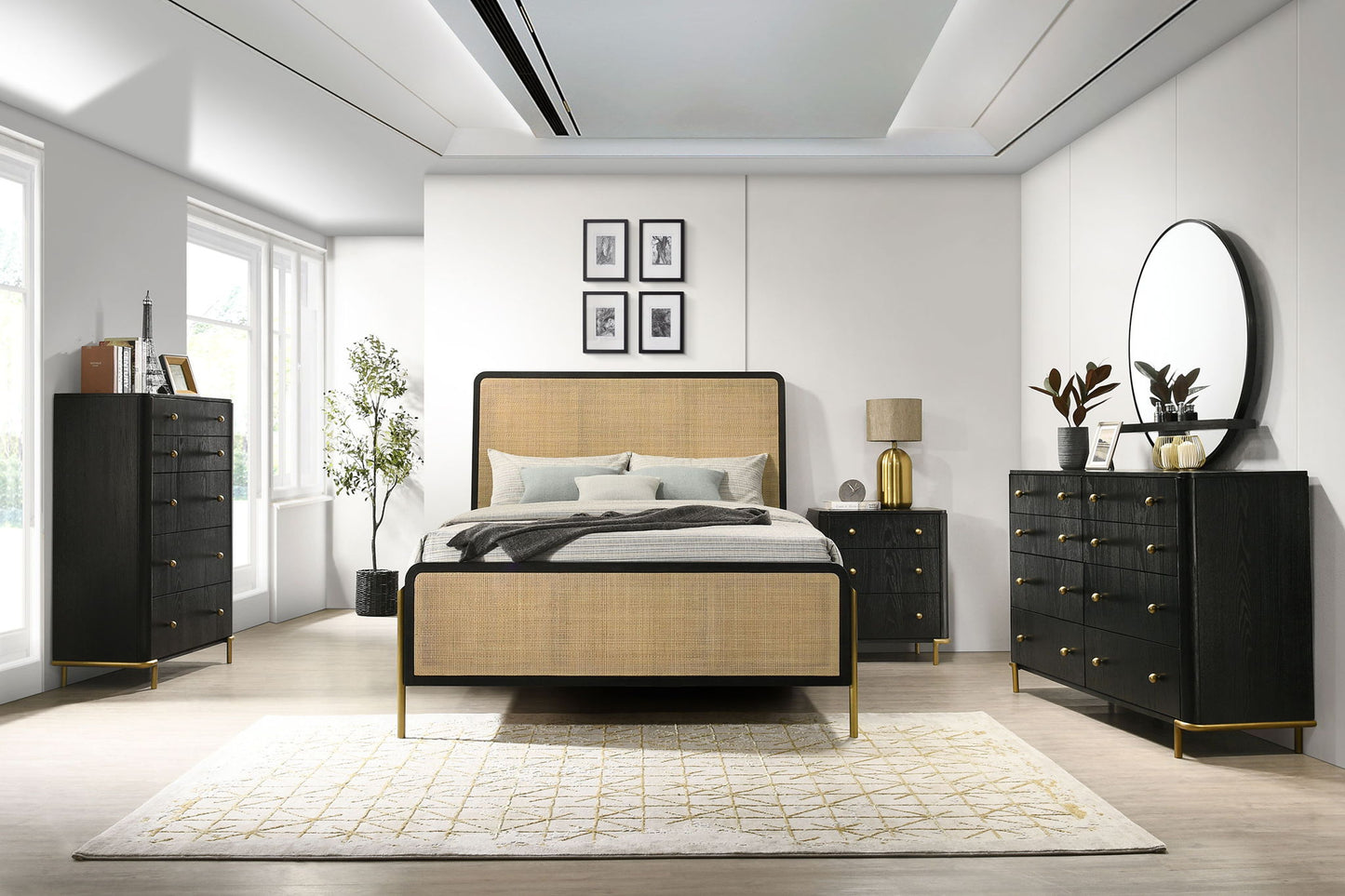 Arini Rattan California King Panel Bed Black and Natural