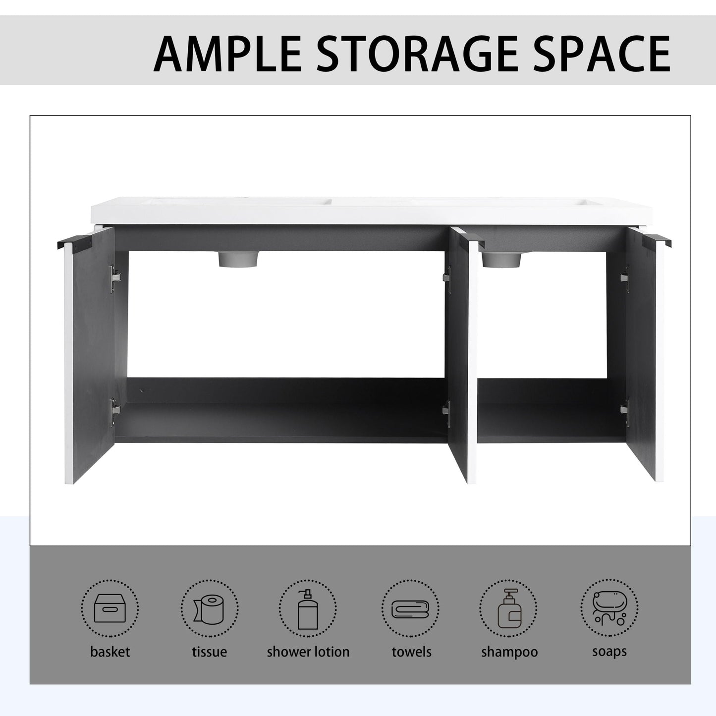 Contemporary Wall Mounted Bathroom Vanity With Resin Double Sink