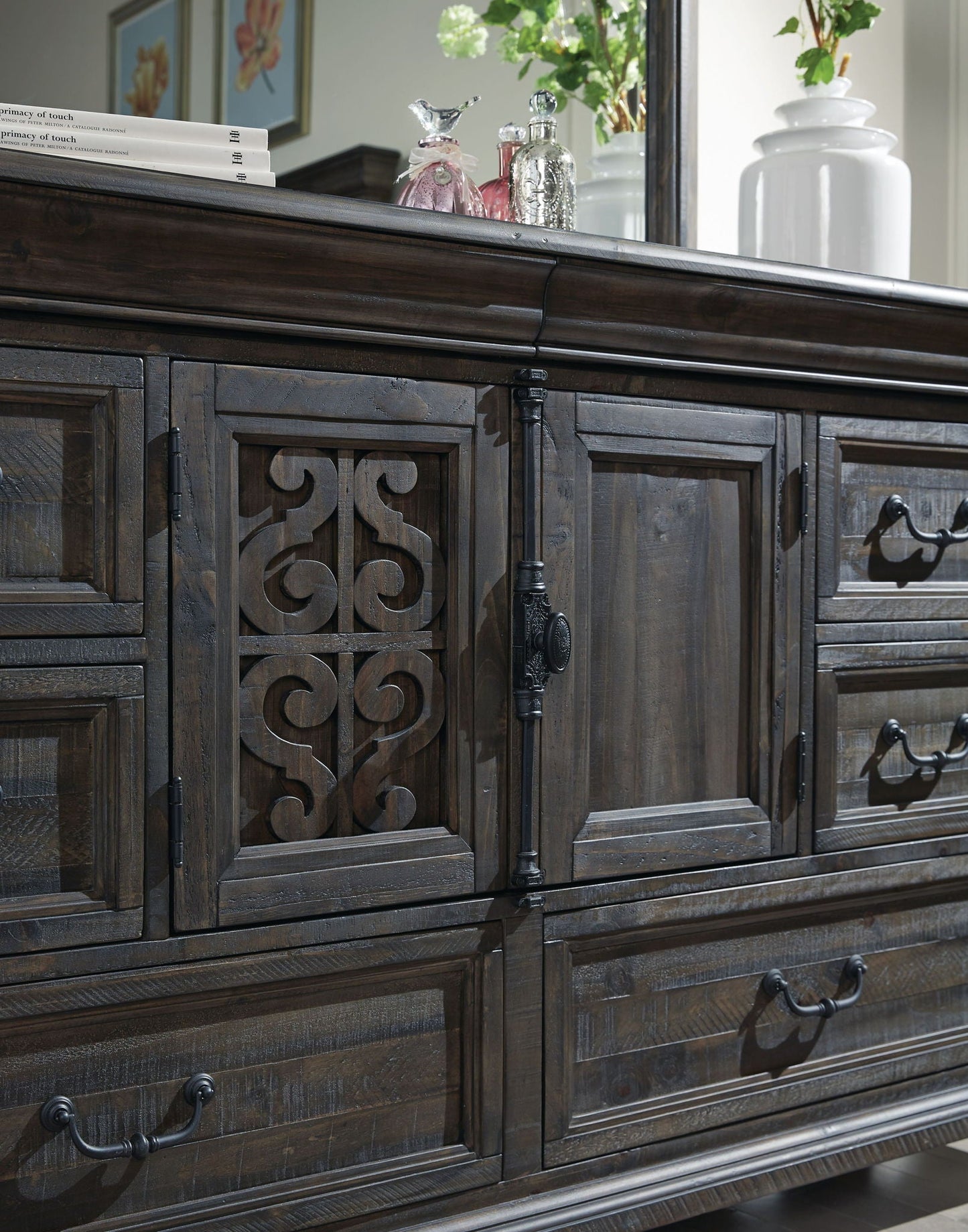 Bellamy - Drawer Dresser With Shaped Mirror - Peppercorn