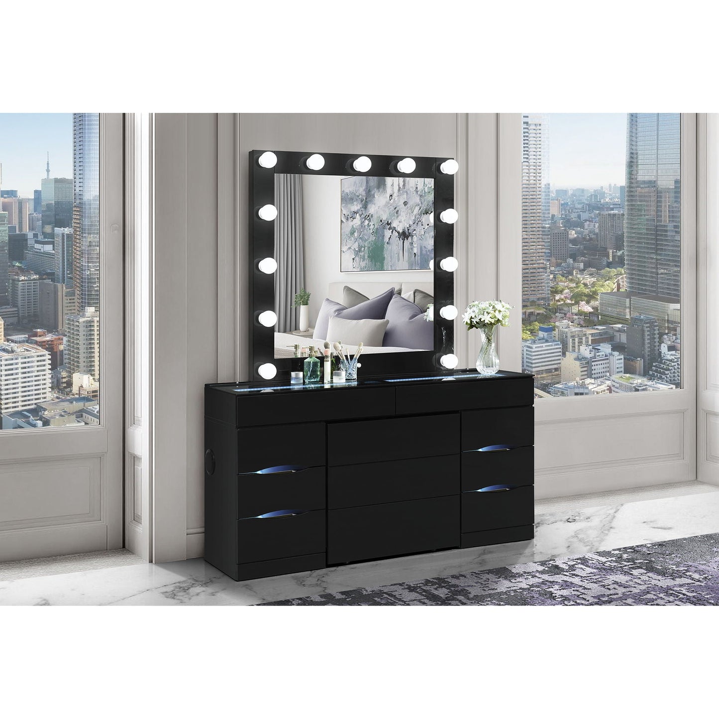 Elisa - Vanity Set With Stool And LED Bulbs