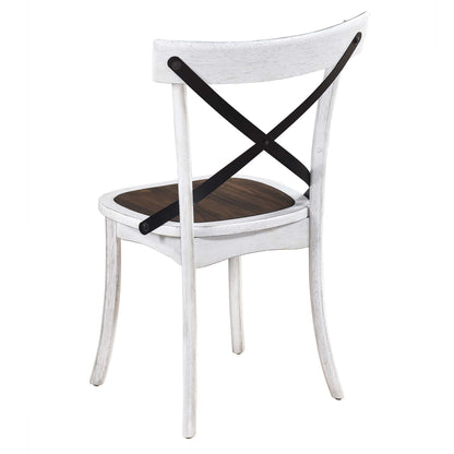 2 Pieces Set Dining Side Chair Rustic Modern Farmhouse Design Retro Design With Metal X Design - Antique Dark Oak / Antique White