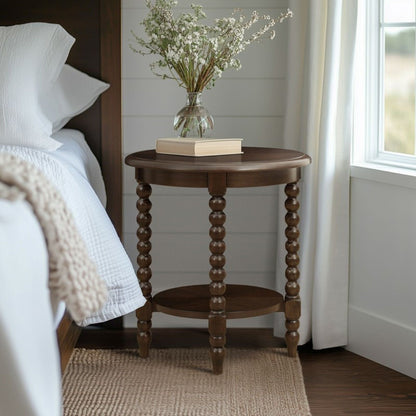 Philippe - Round End Table With Shelf - Brown