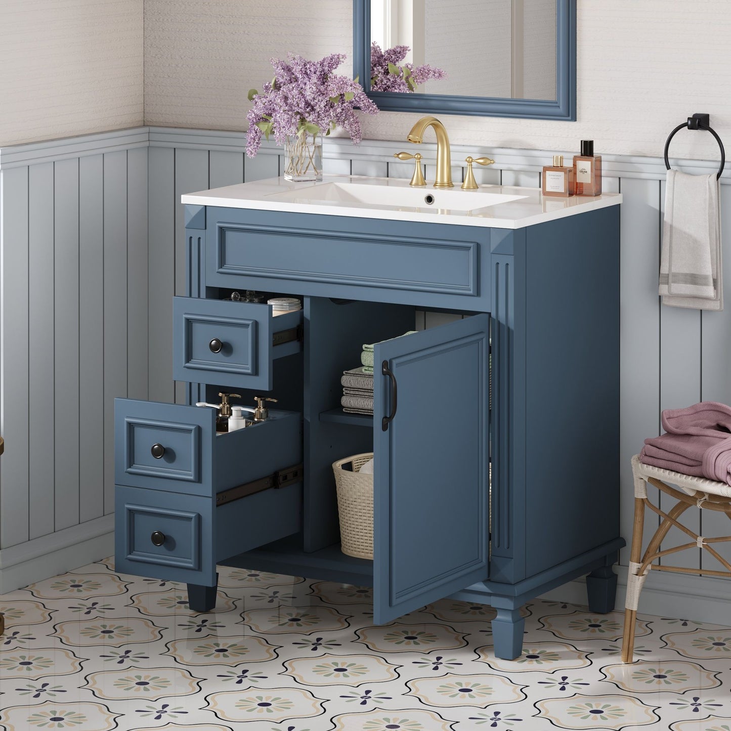 Bathroom Vanity With Sink, Cabinet With 2 Drawers And Adjustable Shelf