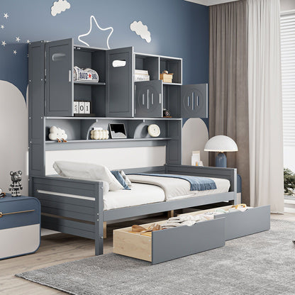 Daybed With All-In-One Cabinet And Shelf