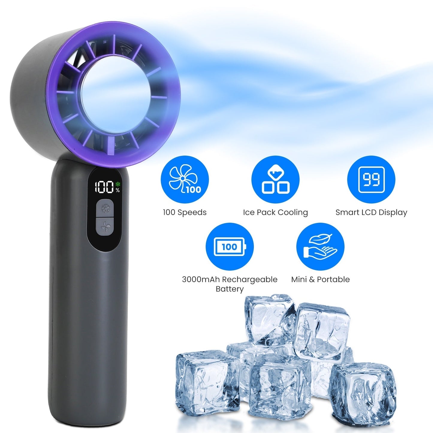 Rechargeable Handheld Fan with Ice Cooler — Travel, Beach & Camping