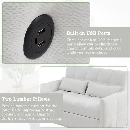 Loveseat Sofa Pull-Out Bed With Adjustable Backrest, 3 USB Ports And 2 Lumbar Pillows For Living Room
