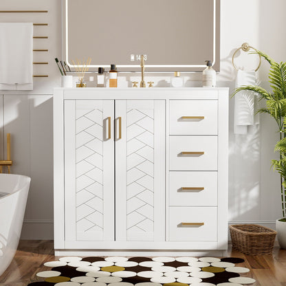Bathroom Vanity With Sink Combo, Storage Cabinet, Freestanding Set With 3 Drawers & Soft Closing Doors