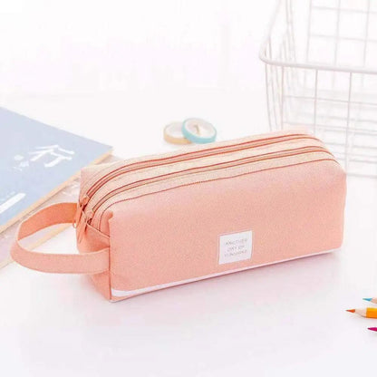 Durable Simple Large Capacity School Stationery Double Layer Case  Students Unique Design High Quality Office Handbag Pencil Case