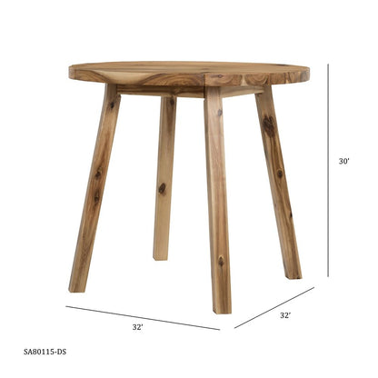 Round Dining Table, Solid Wood - Natural Wood / Brown