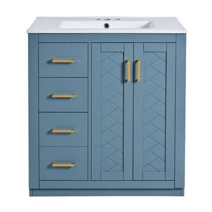 Ceramic Sink Combo, Freestanding Vanity Set With 3 Drawers & Soft Closing Doors