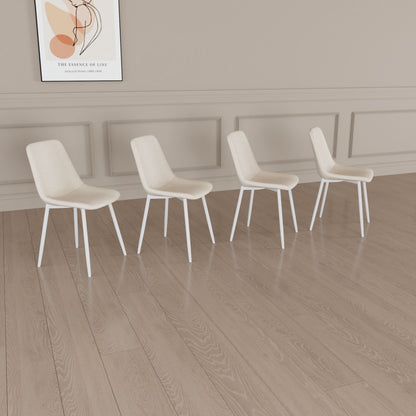 Modern Kitchen Dining Chairs (Set of 4) With Linen Padding And Sturdy Metal Legs - Beige