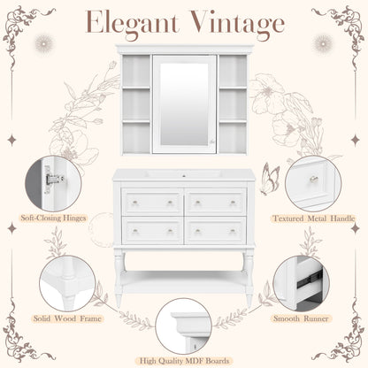 Bathroom Vanity With Medicine Cabinet, Storage Cabinet With 4 Drawers, Adjustable Shelf Mirror