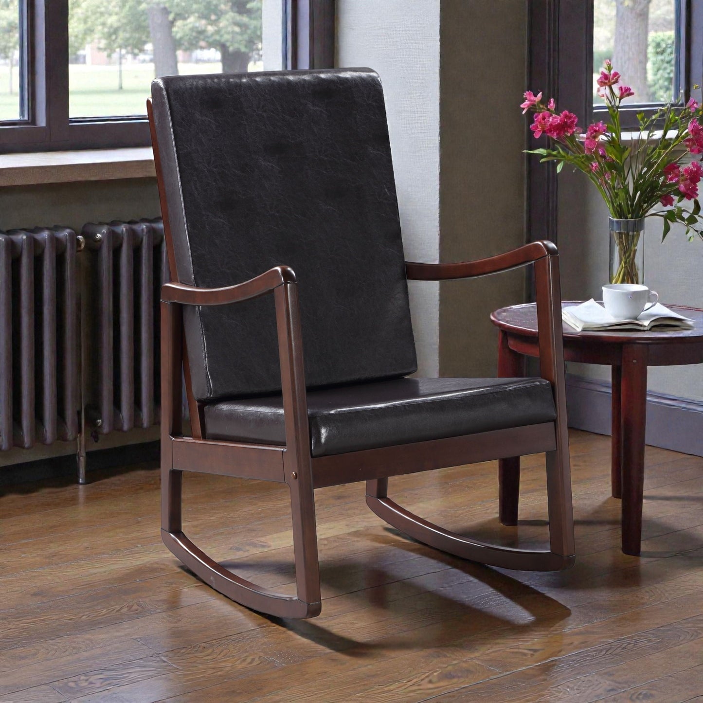 Raina - Synthenic Leather Rocking Chair - Espresso