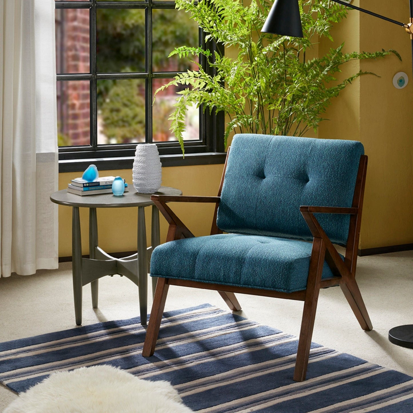 Lounge Chair With Tufted Upholstery And Solid Frame