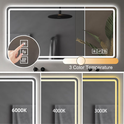 LED Bathroom Mirror, Anti Explosion Glass, Rust Resistant, Anti Fog, Tri Color