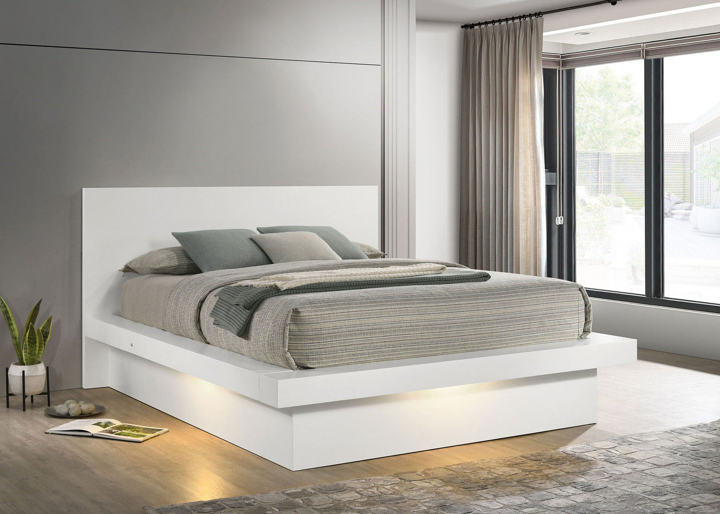 Jessica Wood Queen LED Panel Bed Snow White