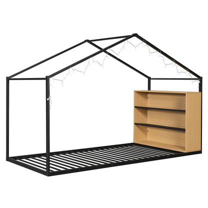 Bed House Frame With Shelves And Lights