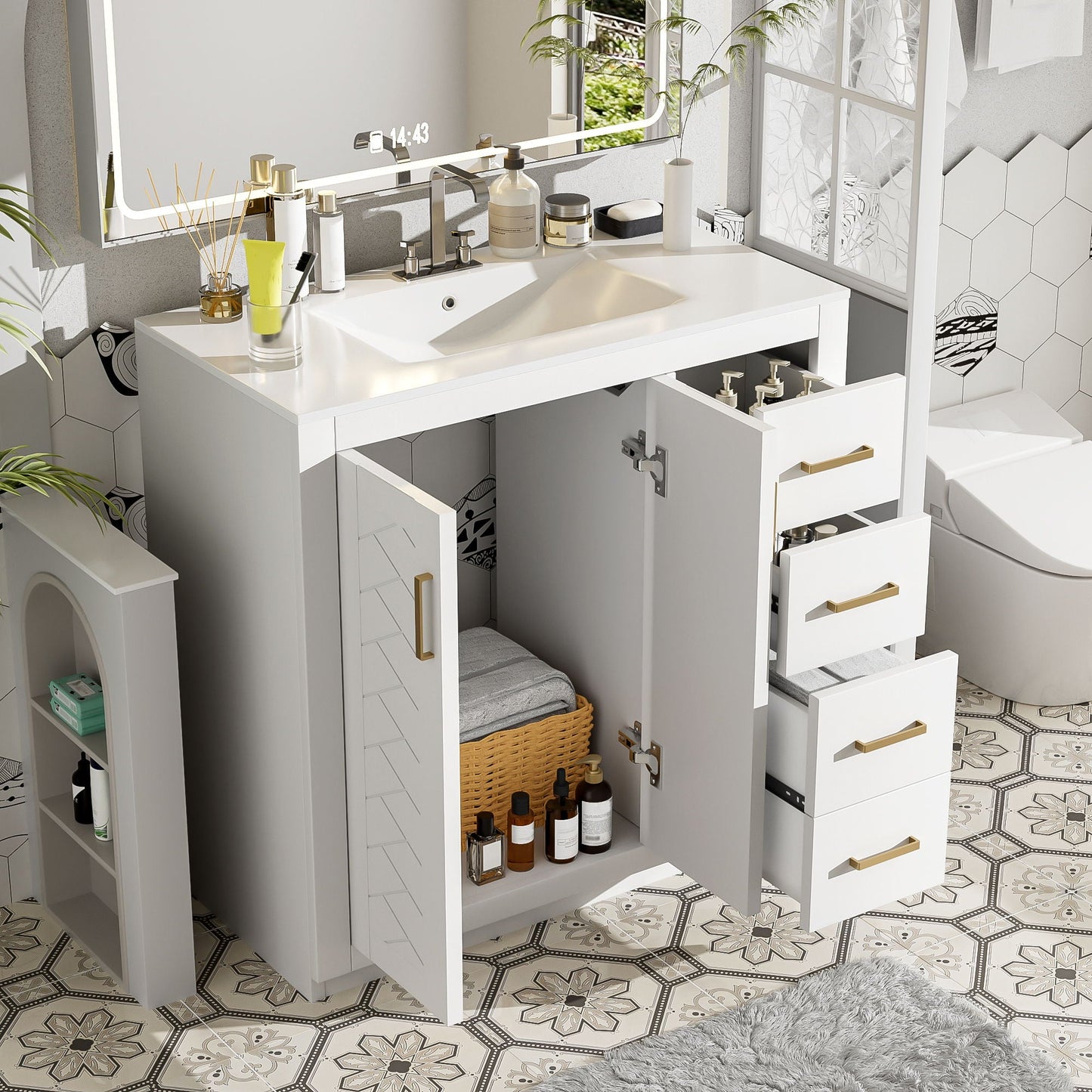 Bathroom Vanity With Sink Combo, Storage Cabinet, Freestanding Set With 3 Drawers & Soft Closing Doors