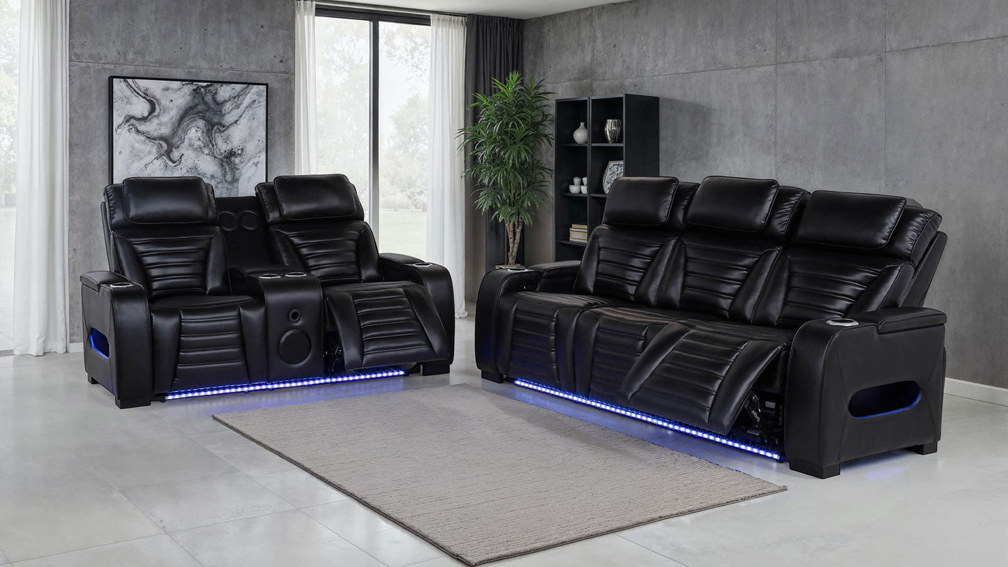 Zuma Faux Leather Upholstered Dual Power LED Recliner Black