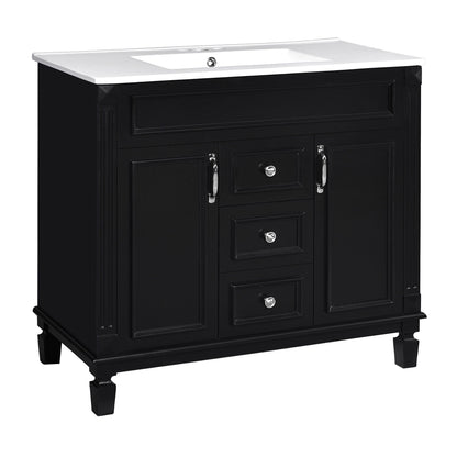 Bathroom Vanity With Top Sink, Basin On Cabinet With 2 Soft Closing Doors And 2 Drawers
