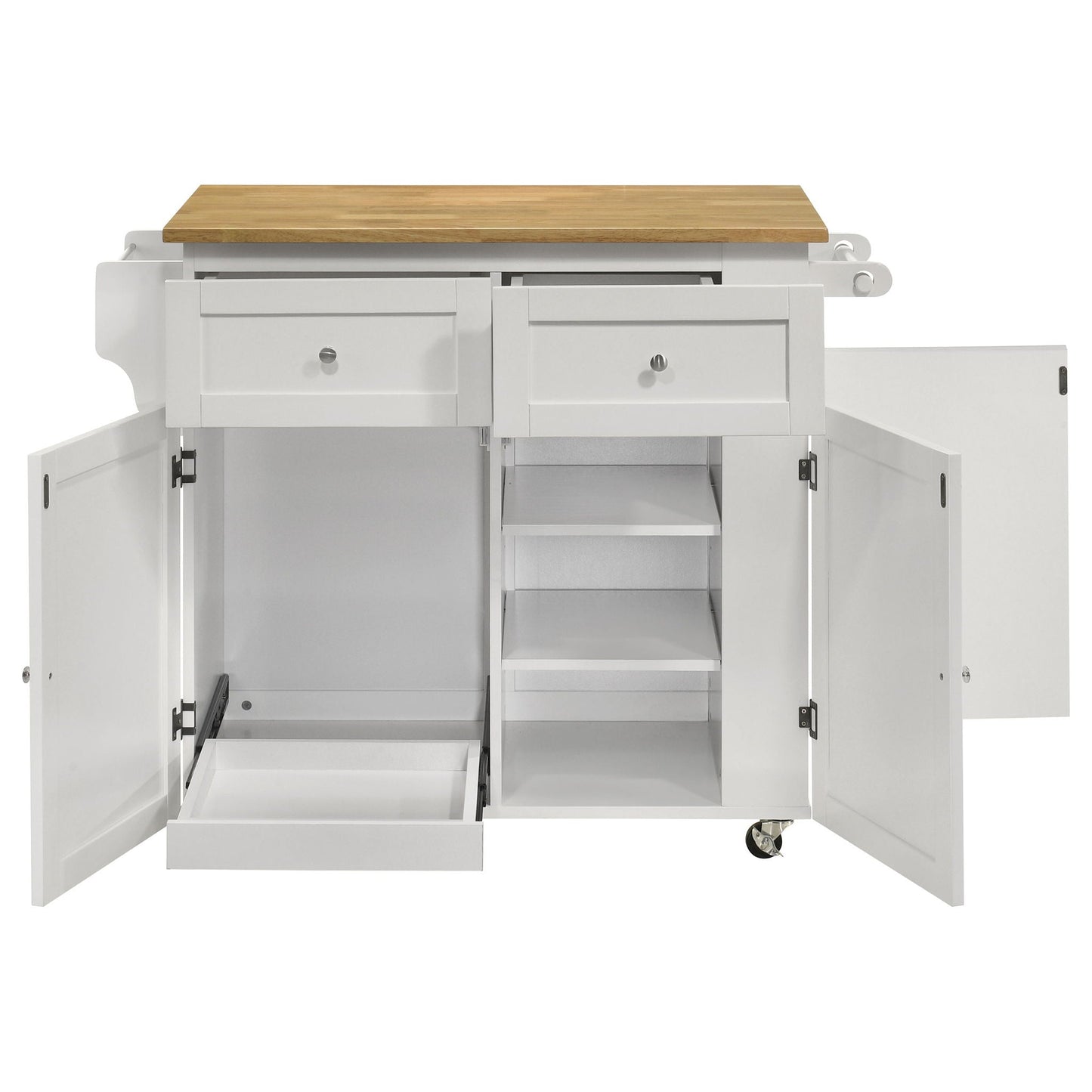 Jalen 3-door Mobile Kitchen Cart Natural Brown and White