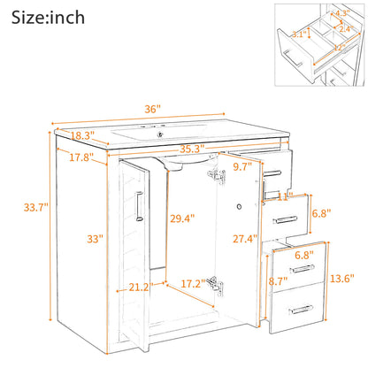 Bathroom Vanity With Sink, Storage Cabinet, Freestanding Set With 3 Drawers & Soft Closing Doors - Indigo